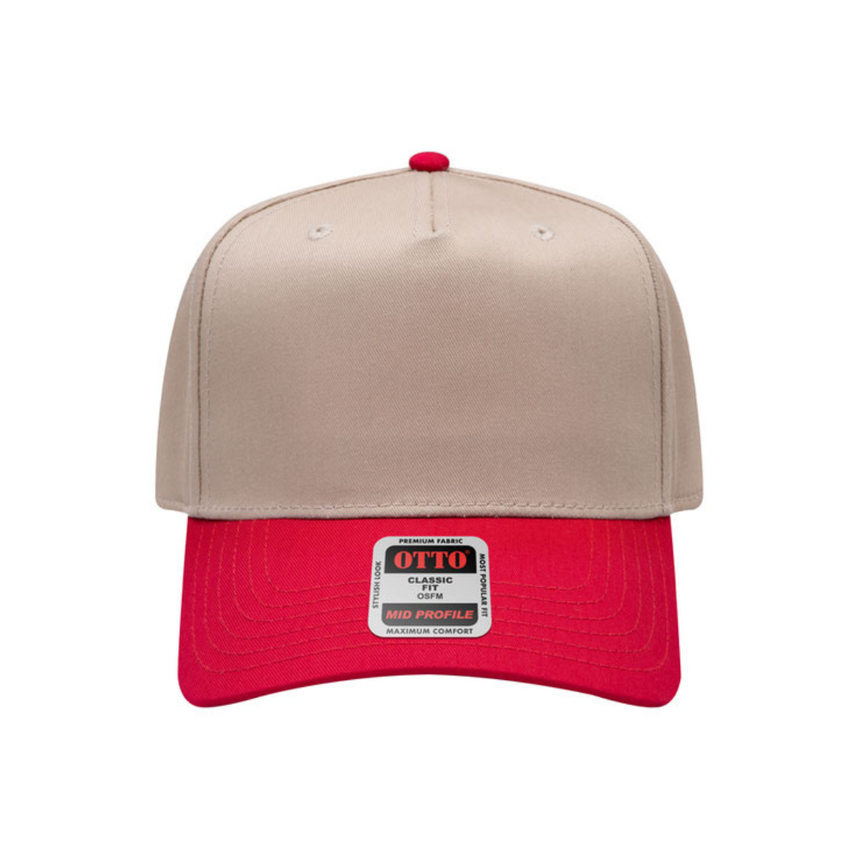 OTTO CAP® 5 Panel Mid Profile Baseball Cap - Khaki/Red