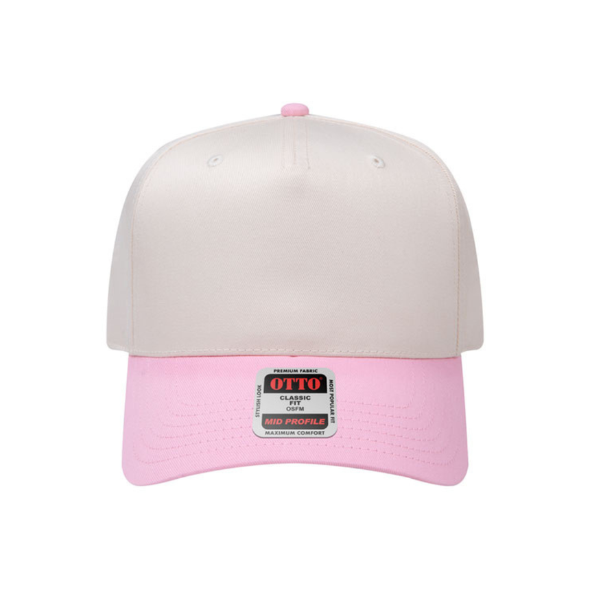OTTO CAP® 5 Panel Mid Profile Baseball Cap - Natural/Pink