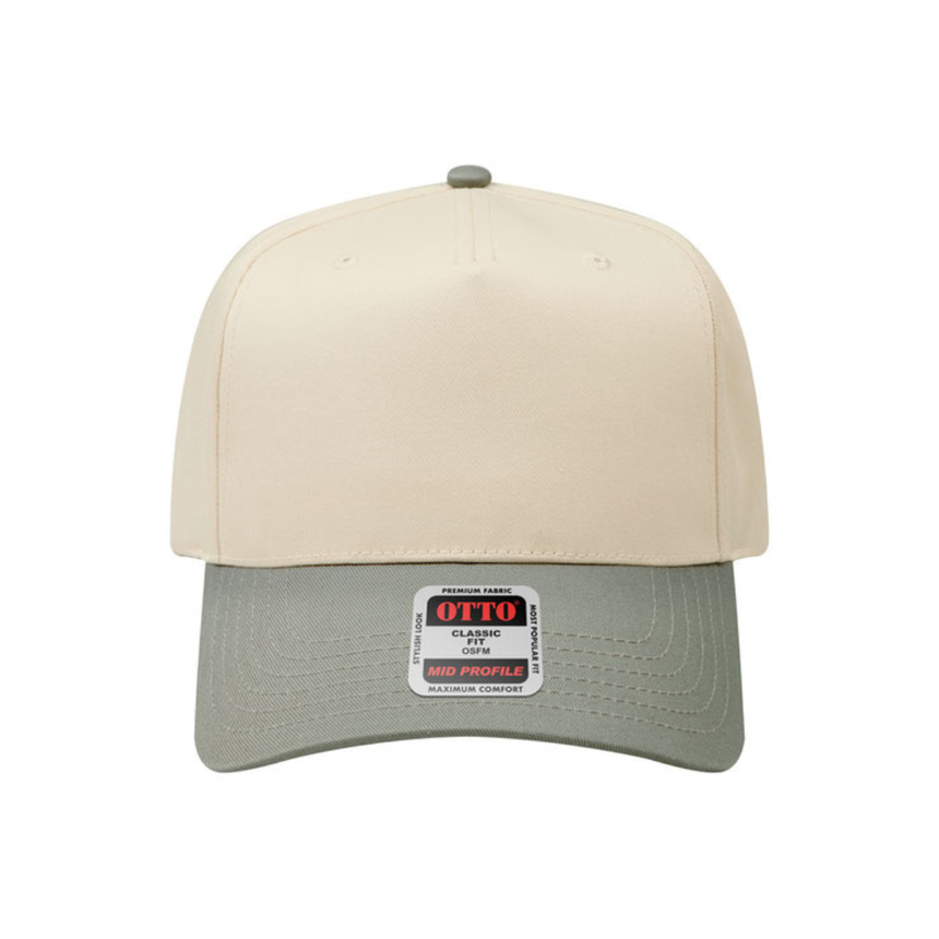 OTTO CAP® 5 Panel Mid Profile Baseball Cap - Natural/Sage Green