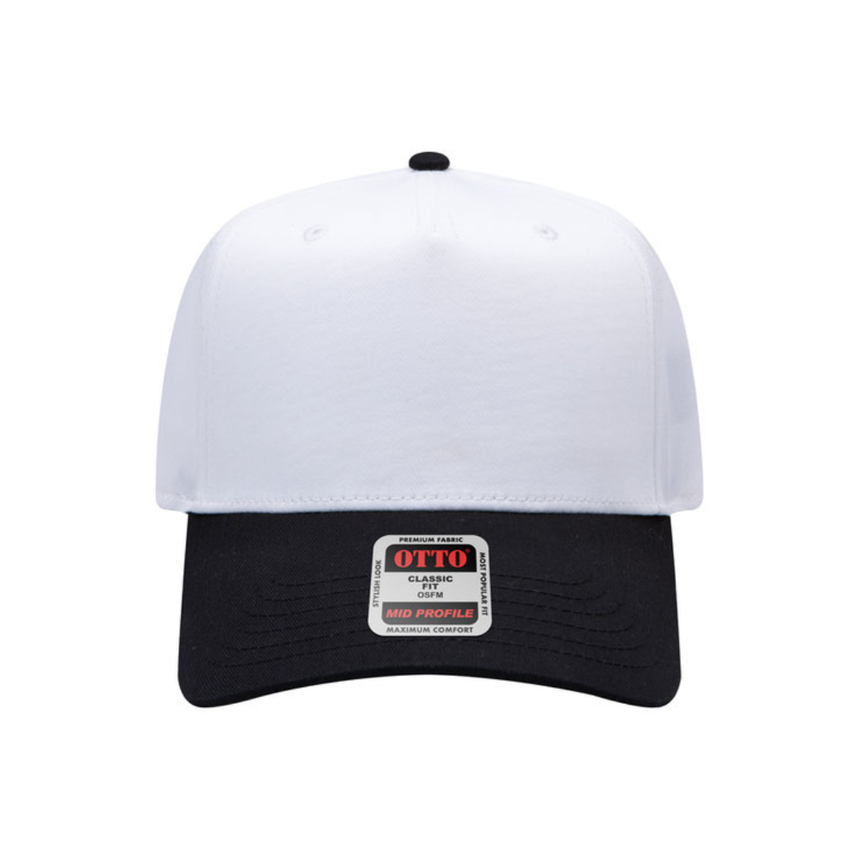 OTTO CAP® 5 Panel Mid Profile Baseball Cap - White/Black