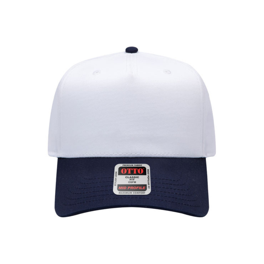 OTTO CAP® 5 Panel Mid Profile Baseball Cap - White/Navy