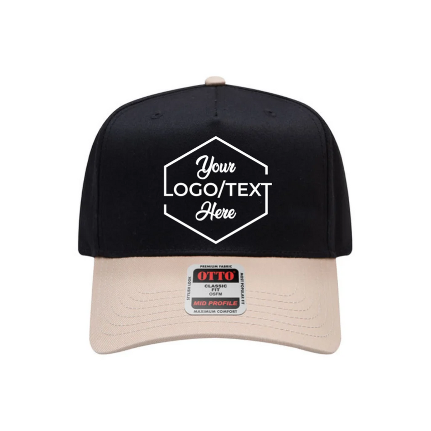 OTTO CAP® 5 Panel Mid Profile Baseball Cap - Black/Khaki