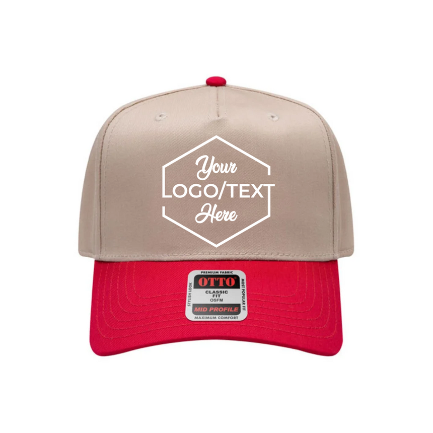 OTTO CAP® 5 Panel Mid Profile Baseball Cap - Khaki/Red