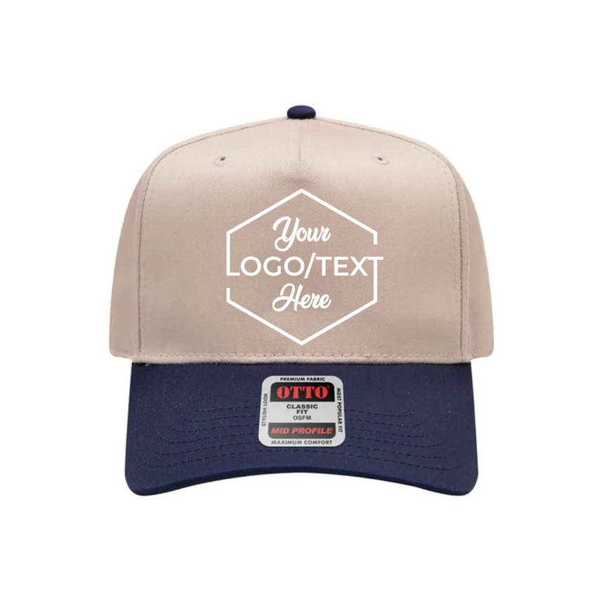 OTTO CAP® 5 Panel Mid Profile Baseball Cap - Natural/Navy