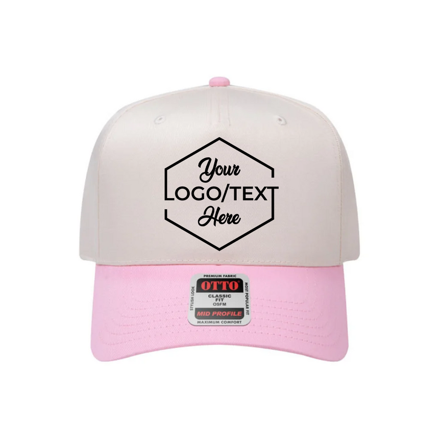 OTTO CAP® 5 Panel Mid Profile Baseball Cap - Natural/Pink