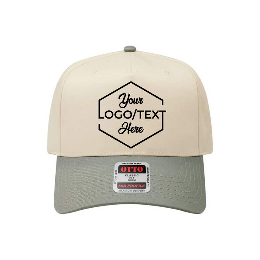 OTTO CAP® 5 Panel Mid Profile Baseball Cap - Natural/Sage Green