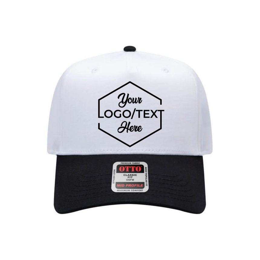 OTTO CAP® 5 Panel Mid Profile Baseball Cap - White/Black