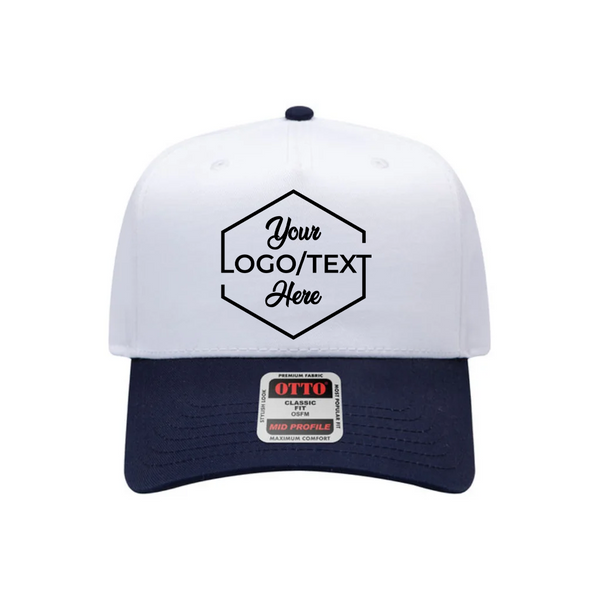 OTTO CAP® 5 Panel Mid Profile Baseball Cap - White/Navy