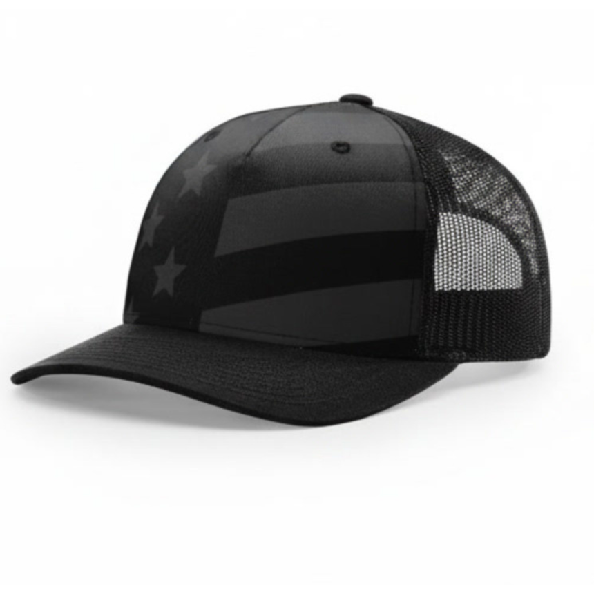 Richardson 112-PFP Trucker Snapback - Black Tonal/Stars and Stripes