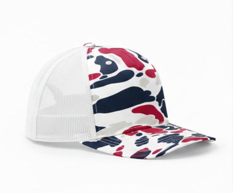 112-PFP - Trucker Snapback - Americana Duck Camo/White
