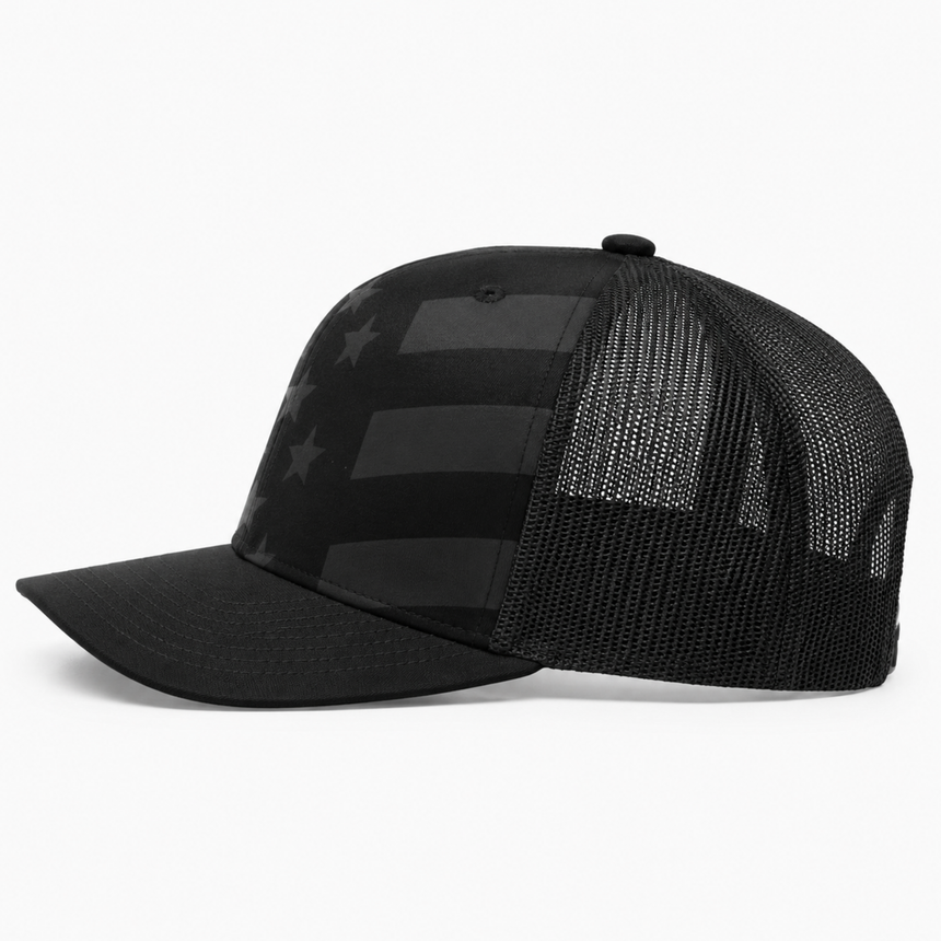 Richardson 112-PFP Trucker Snapback - Black Tonal/Stars and Stripes
