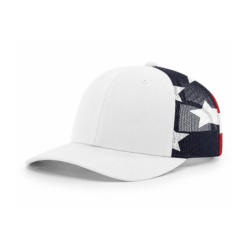 Richardson 112 Snapback Trucker Cap - White/Stars & Stripes