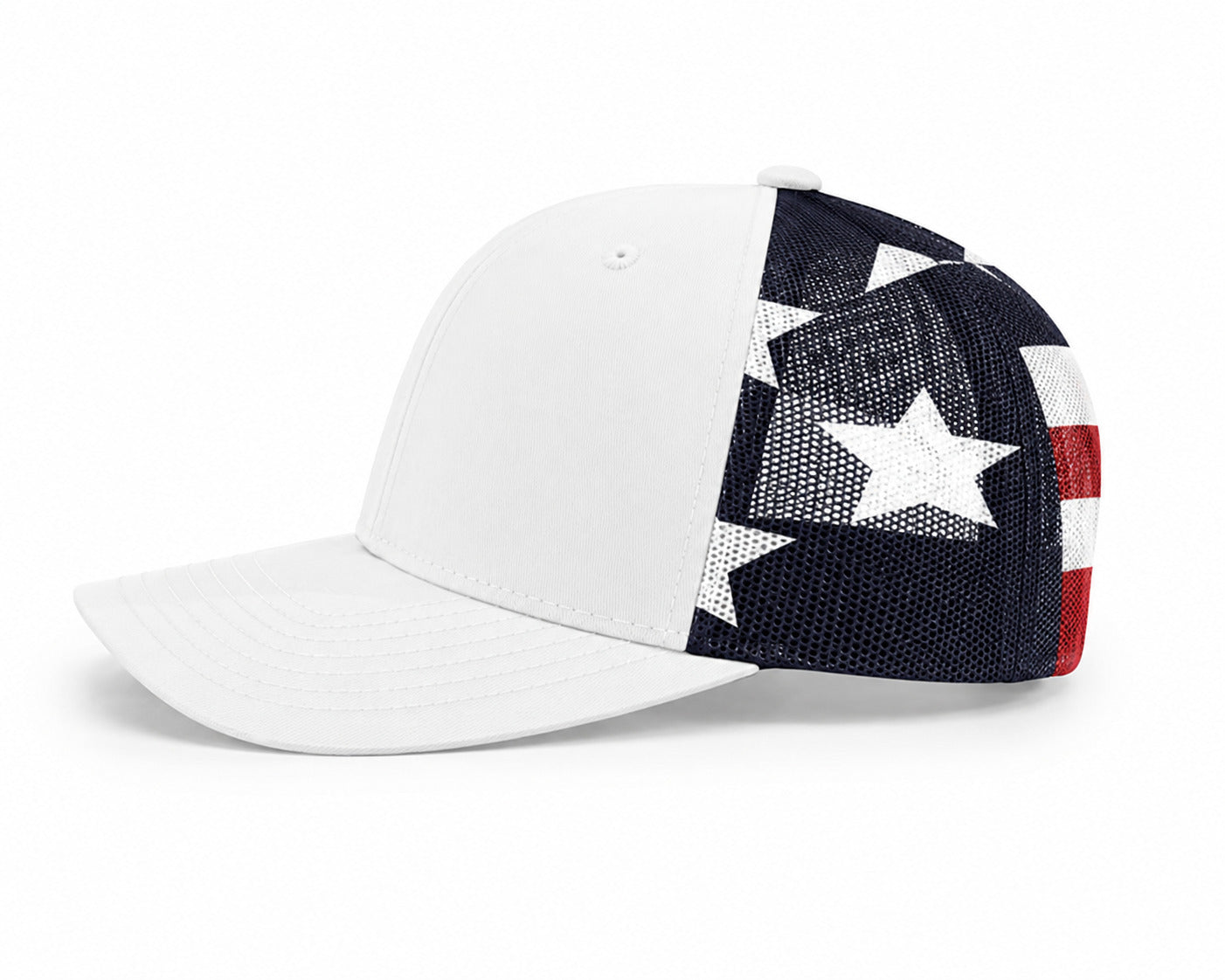 Printed Mesh Trucker Cap - 112PM - White/Stars & Stripes