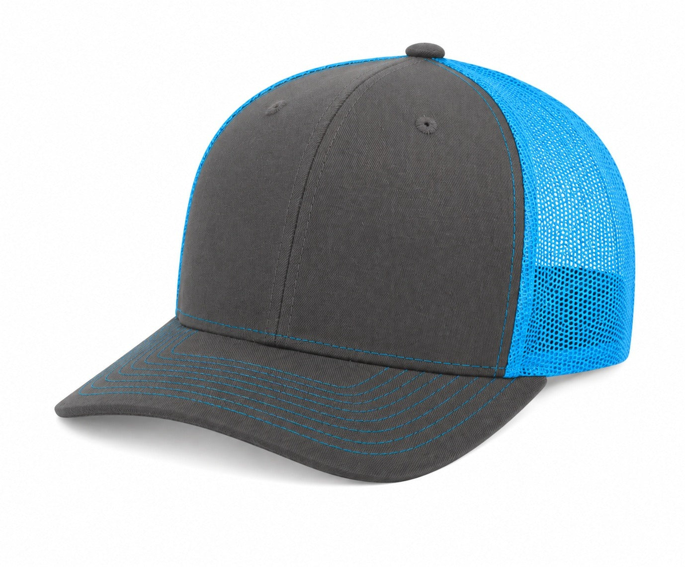 Snapback Trucker Cap - 112 - Charcoal/Neon Blue