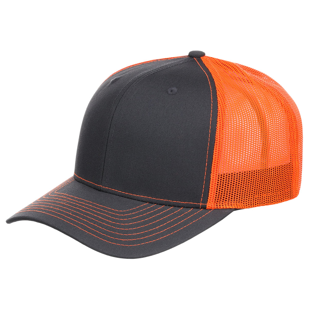 Snapback Trucker Cap - 112 - Charcoal/Neon Orange