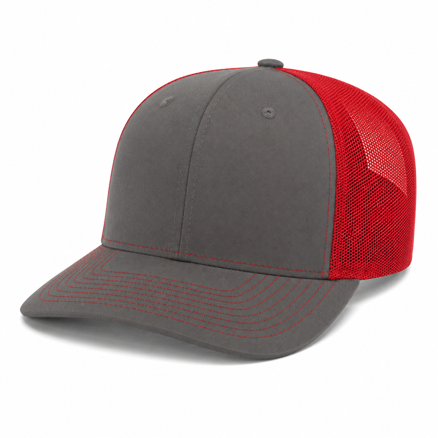 Richardson 112 Snapback Trucker Cap - Charcoal/Red