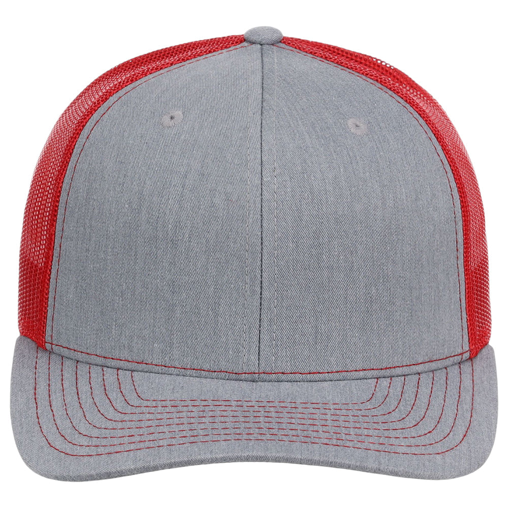 Snapback Trucker Cap - 112 - Heather Grey/Red
