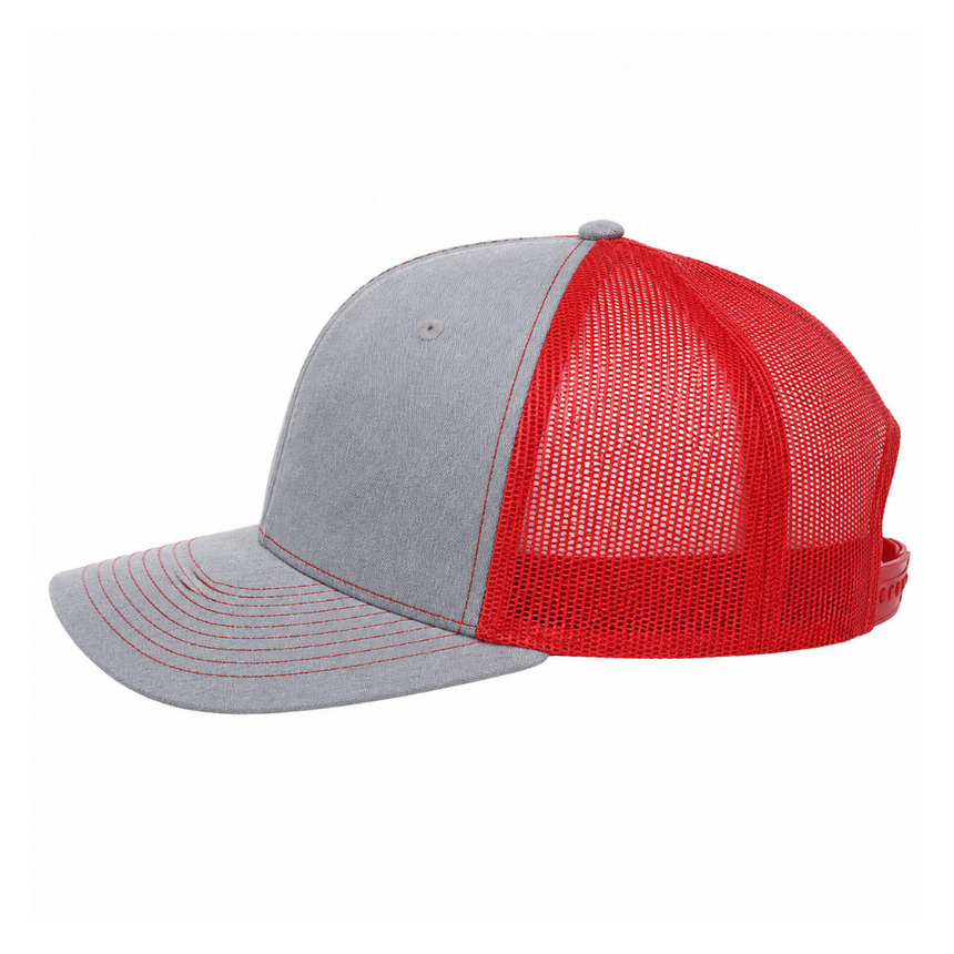 Richardson 112 Snapback Trucker Cap - Heather Grey/Red
