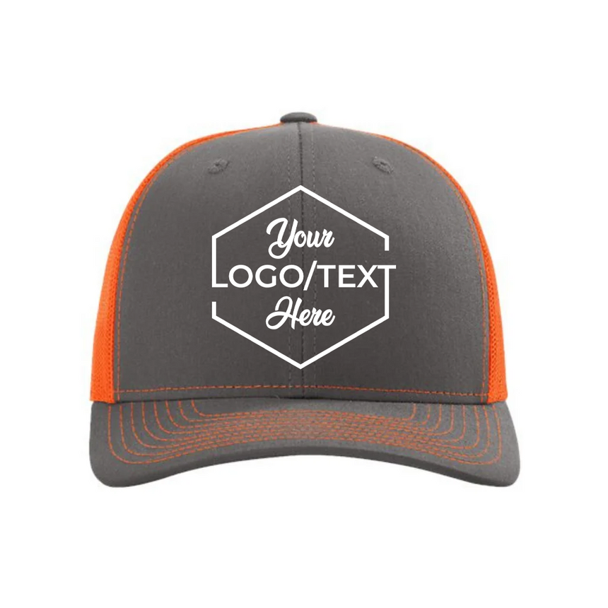 Richardson 112 Snapback Trucker Cap - Charcoal/Neon Orange