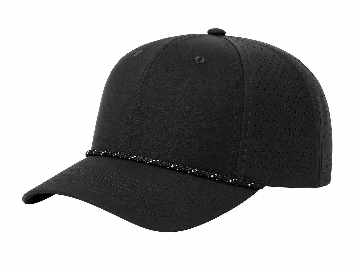 Richardson Laser Perf Performance Rope Cap - Black/Black/Grey
