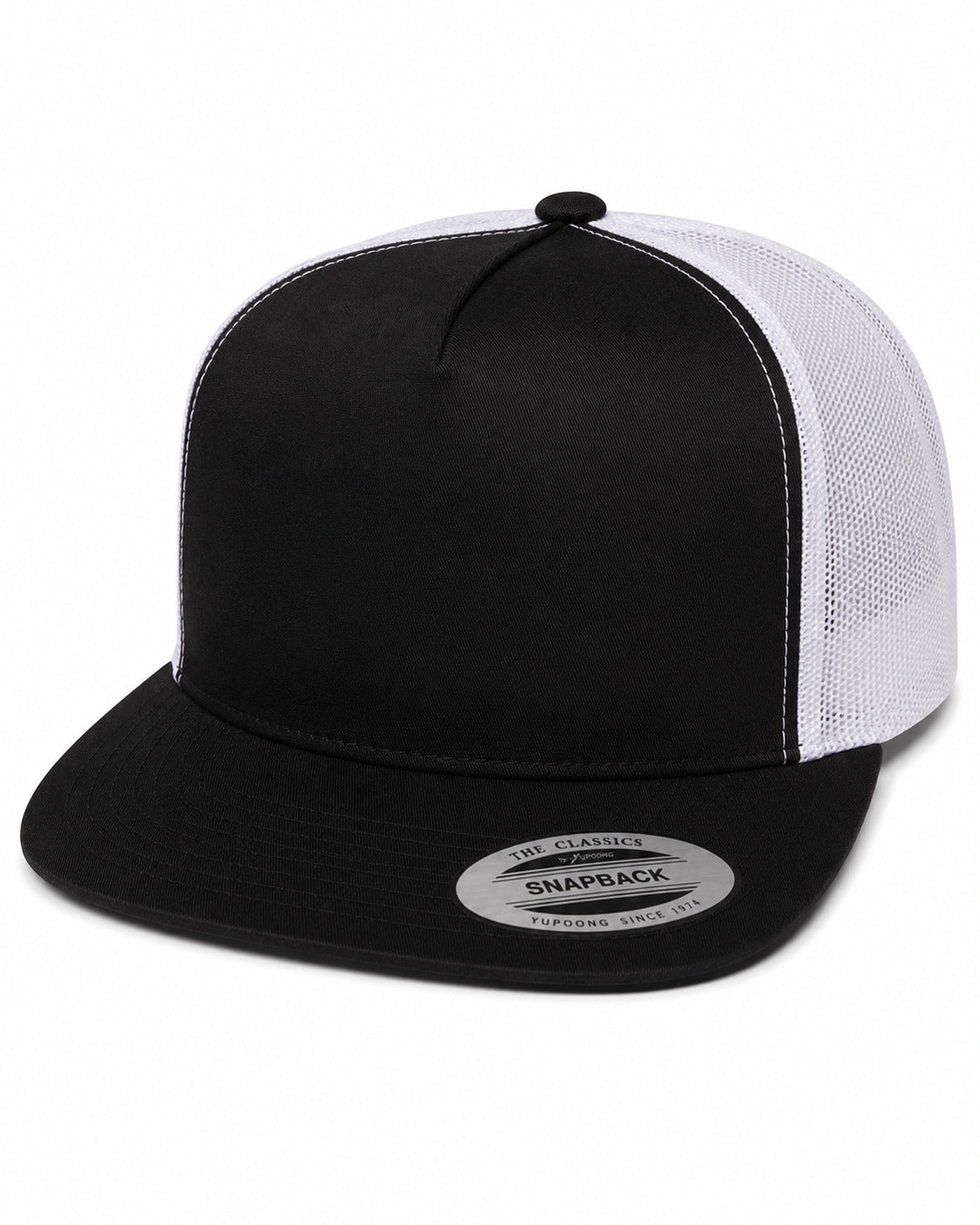 Classic Five-Panel Trucker Cap - 6006 - Black/White