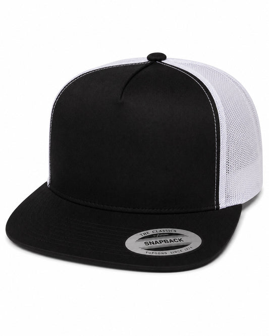 Classic Five-Panel Trucker Cap - 6006 - Black/White
