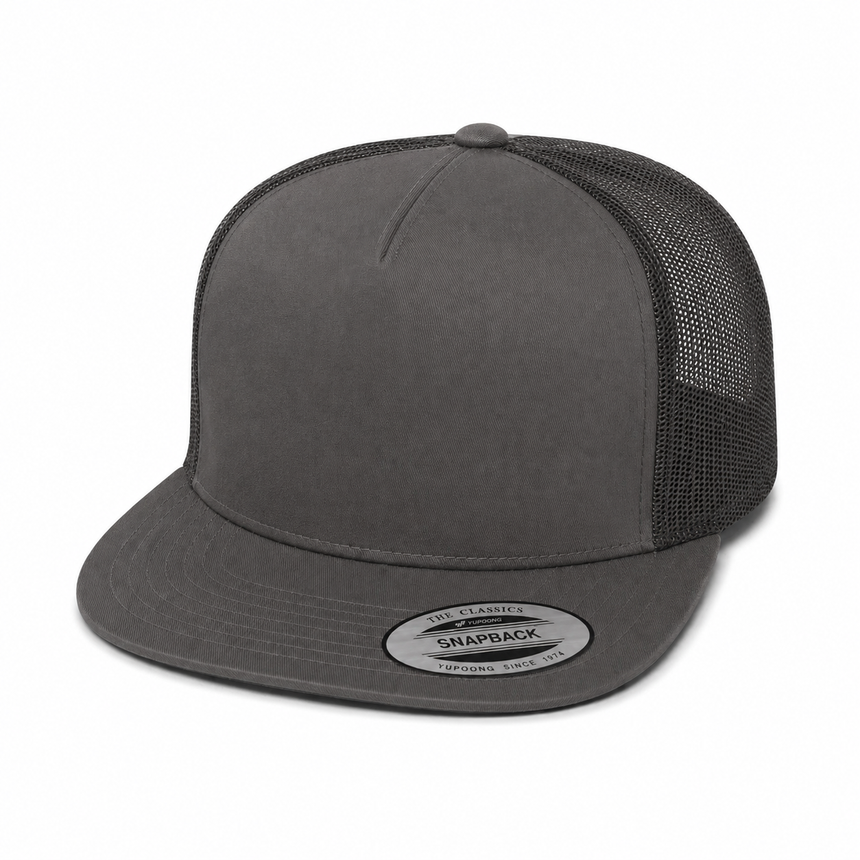 Yupoong 6006 Classic Five-Panel Trucker Cap - Charcoal/Black