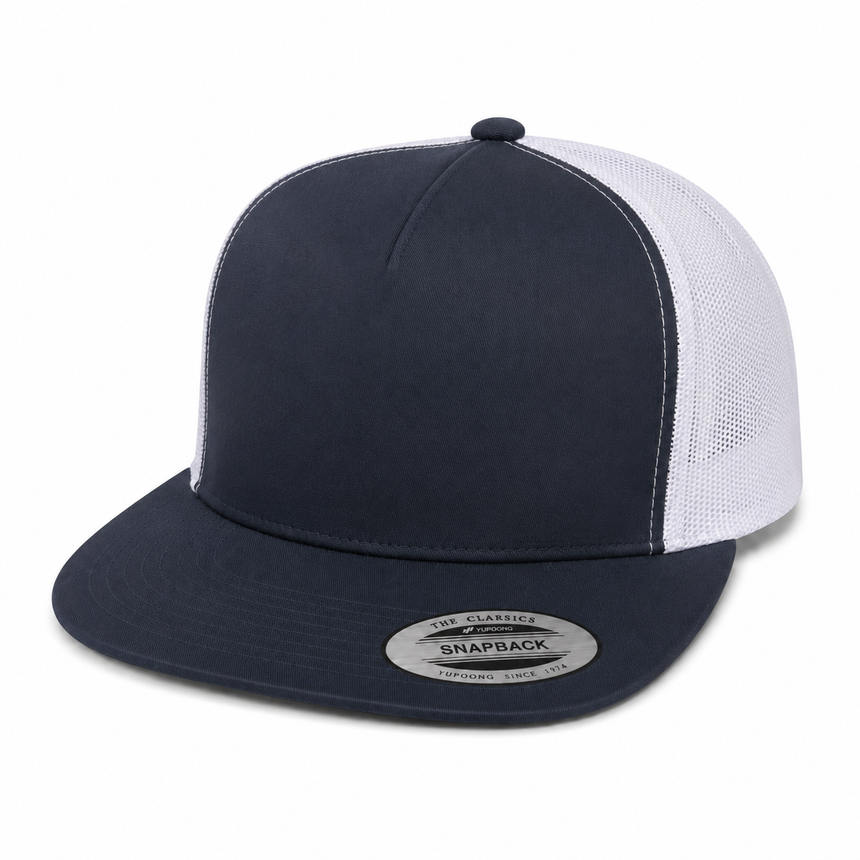 Yupoong 6006 Classic Five-Panel Trucker Cap - Navy/White