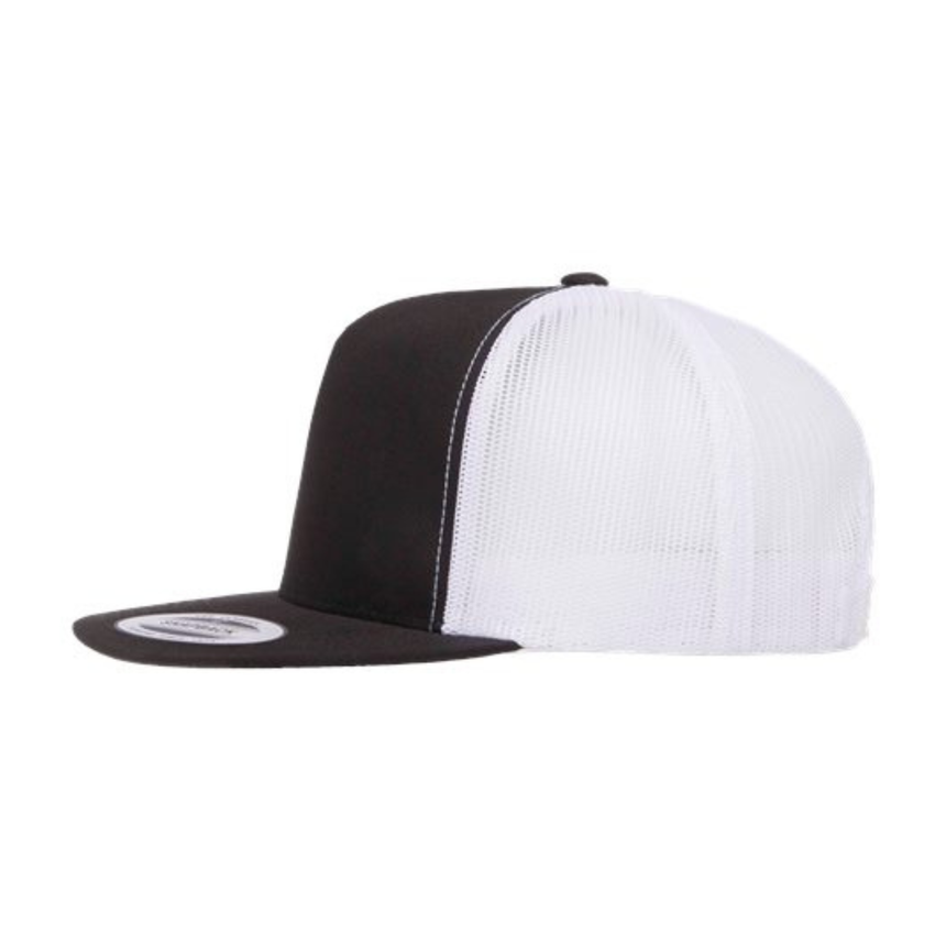 Yupoong 6006 Classic Five-Panel Trucker Cap - Black/White